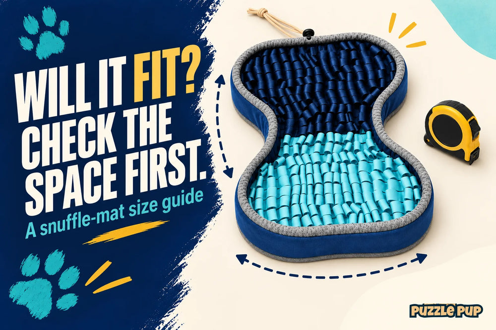 Editorial cover: WILL IT FIT? CHECK THE SPACE FIRST. A snuffle-mat size guide