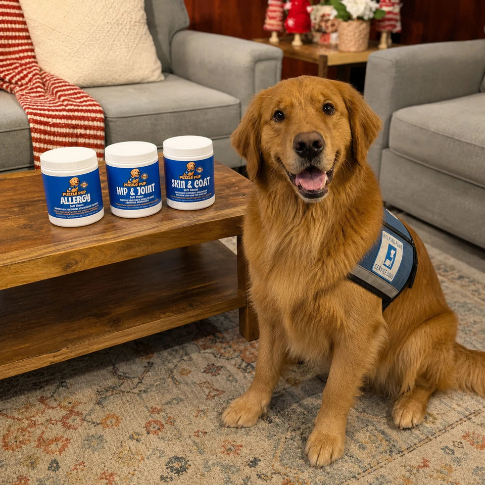 Normie with the three PuzzlePup daily supplement formulas