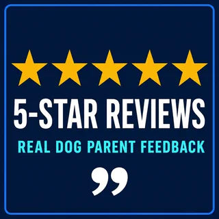 Five gold stars with 5-star reviews and real dog parent feedback