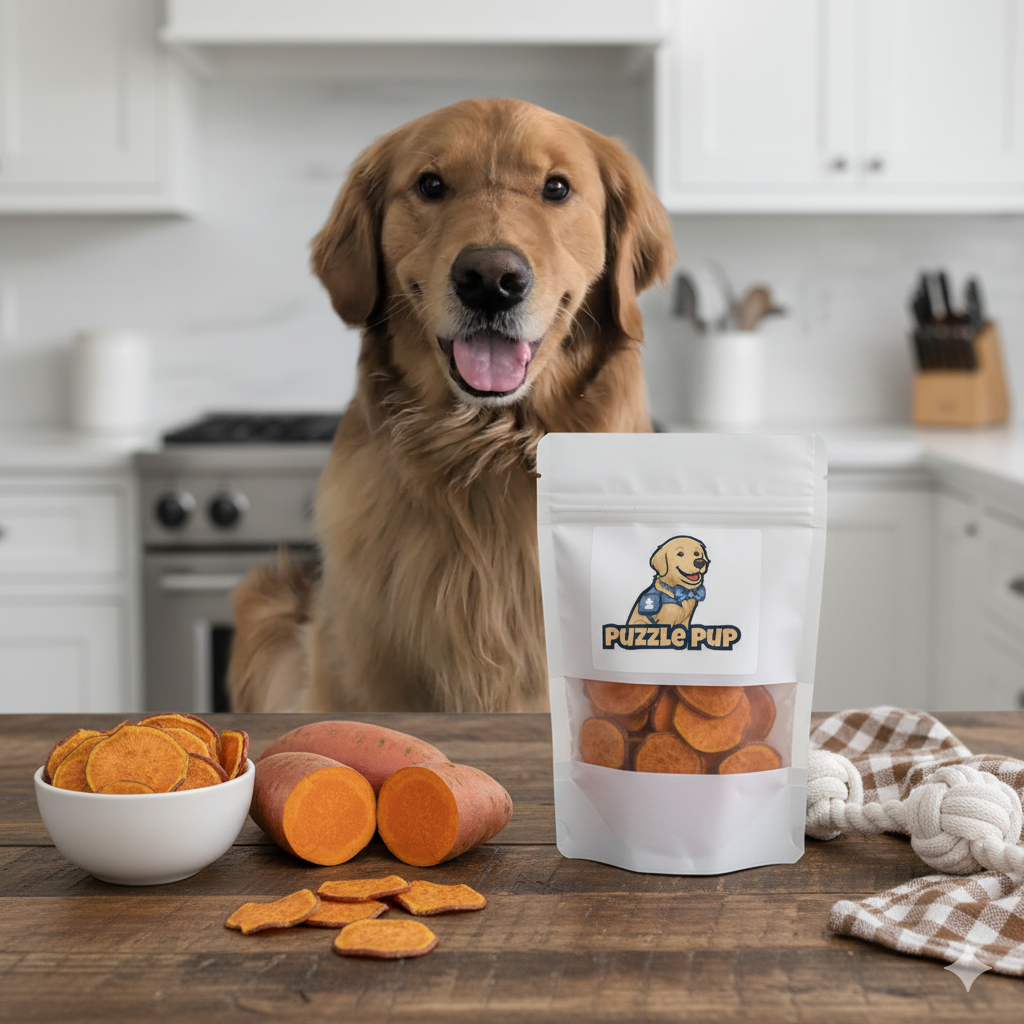 PuzzlePup Organic Sweet Potato Dog Treats – Single-Ingredient, Dehydrated Chews | All-Natural Minnesota-Made Dog Snacks
