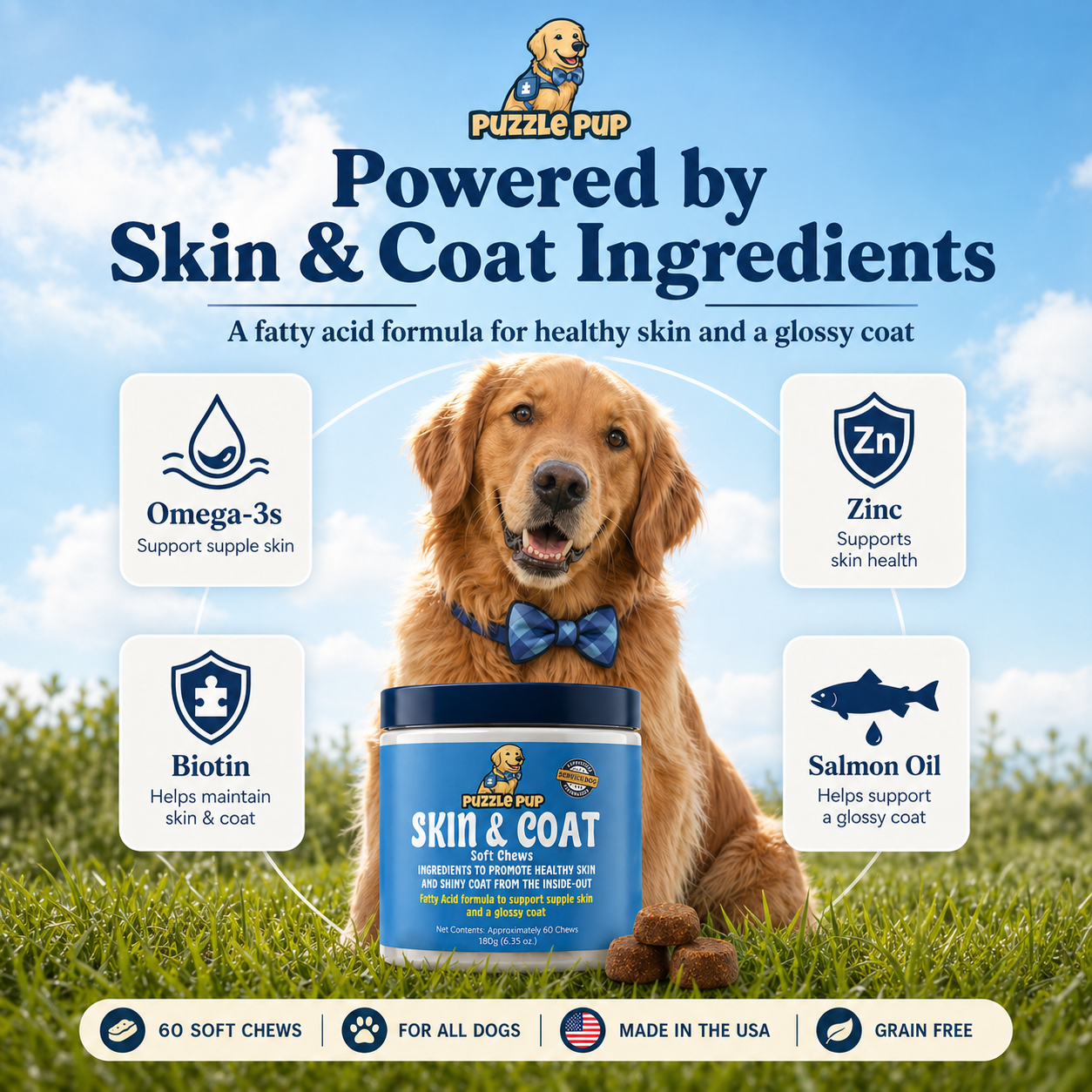 Dog Skin & Coat Soft Chews – for Healthy Skin and Shiny Coat