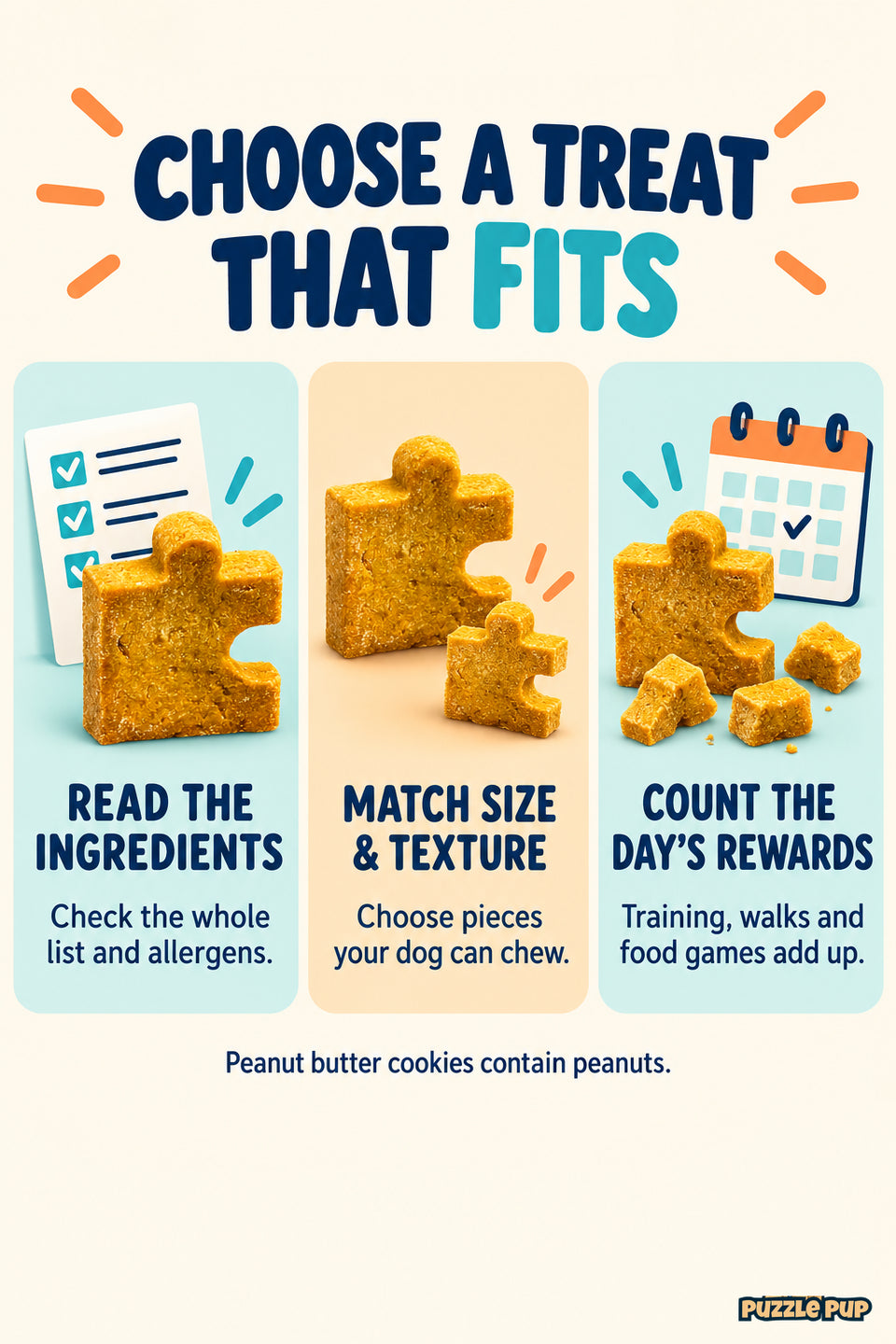 Dog-treat buying checklist: read ingredients and allergens, match size and texture, and count the day’s rewards