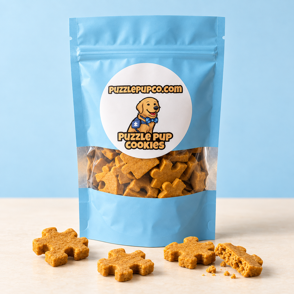 PuzzlePup pumpkin peanut butter treats pouch and crunchy puzzle-piece biscuits