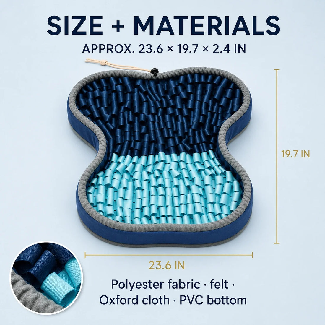 Current PuzzlePup Snuffle Mat dimensions and non-slip materials